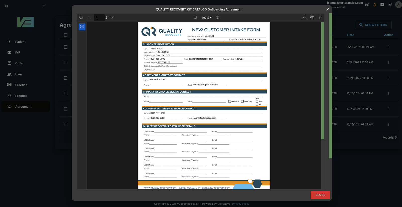 V3 BioMedical reporting dashboard