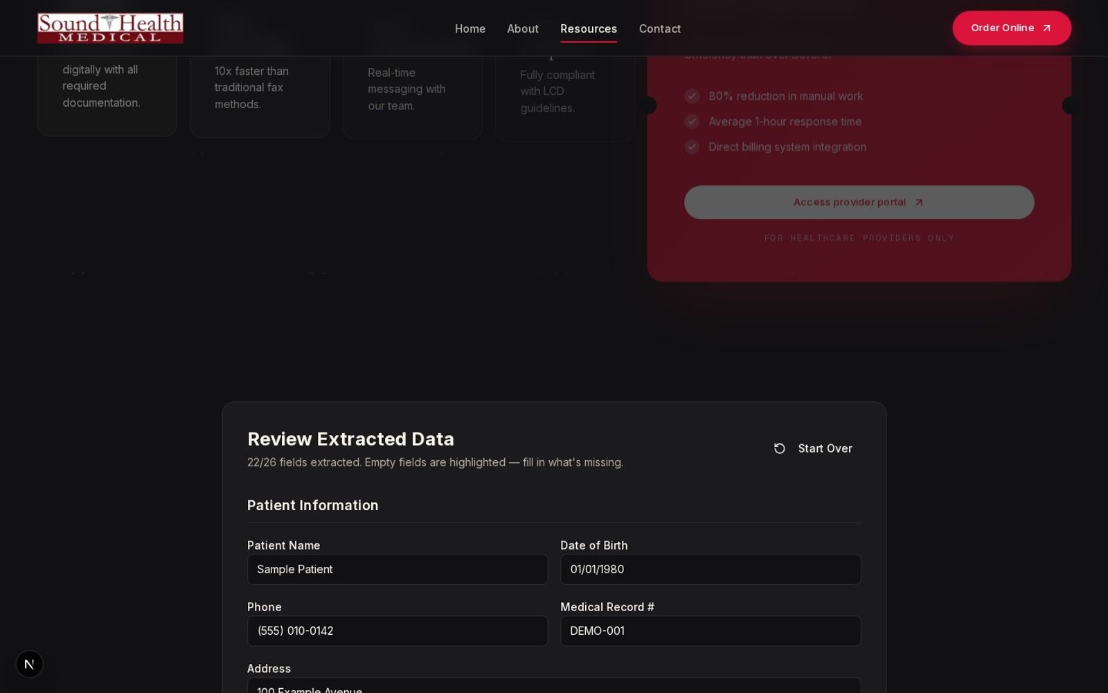 Sound Health Medical extracted referral review with synthetic sample data