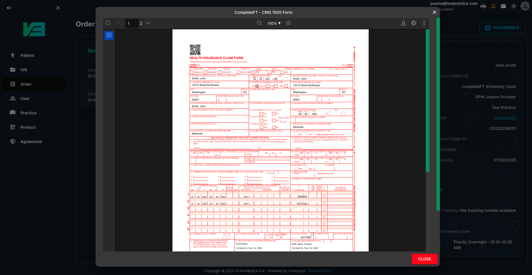 V3 BioMedical clinical workflow screen