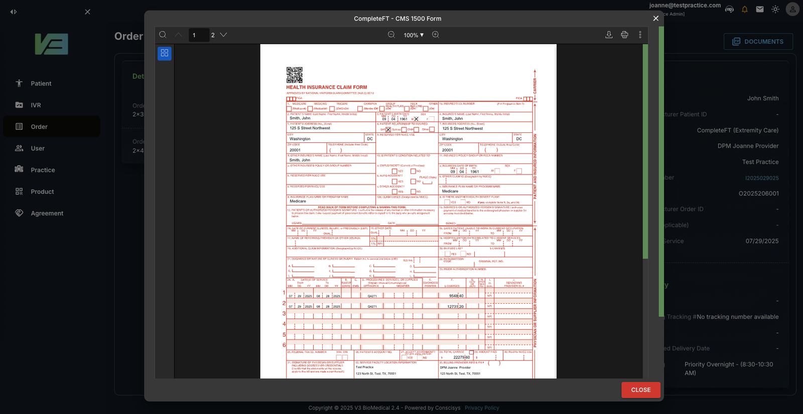 V3 BioMedical clinical workflow screen