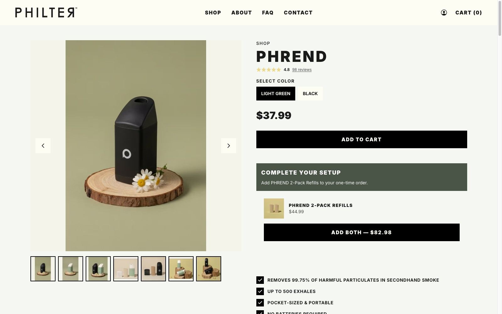 Phrend product page at desktop width