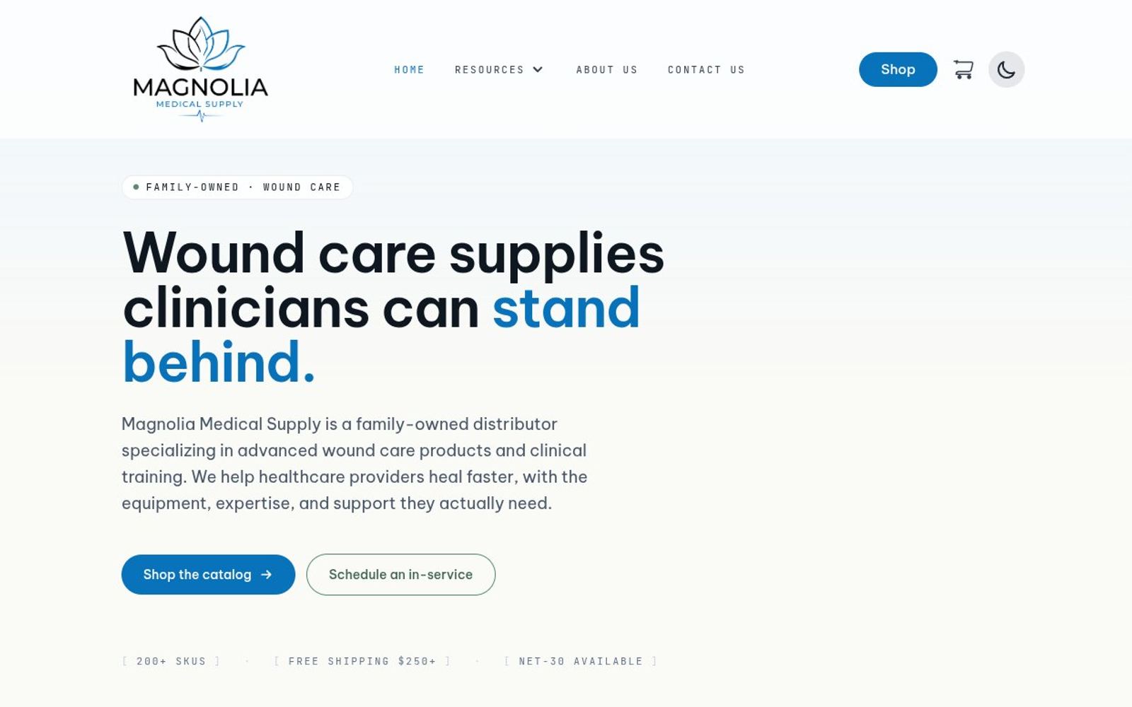 Magnolia Medical Supply marketing site homepage
