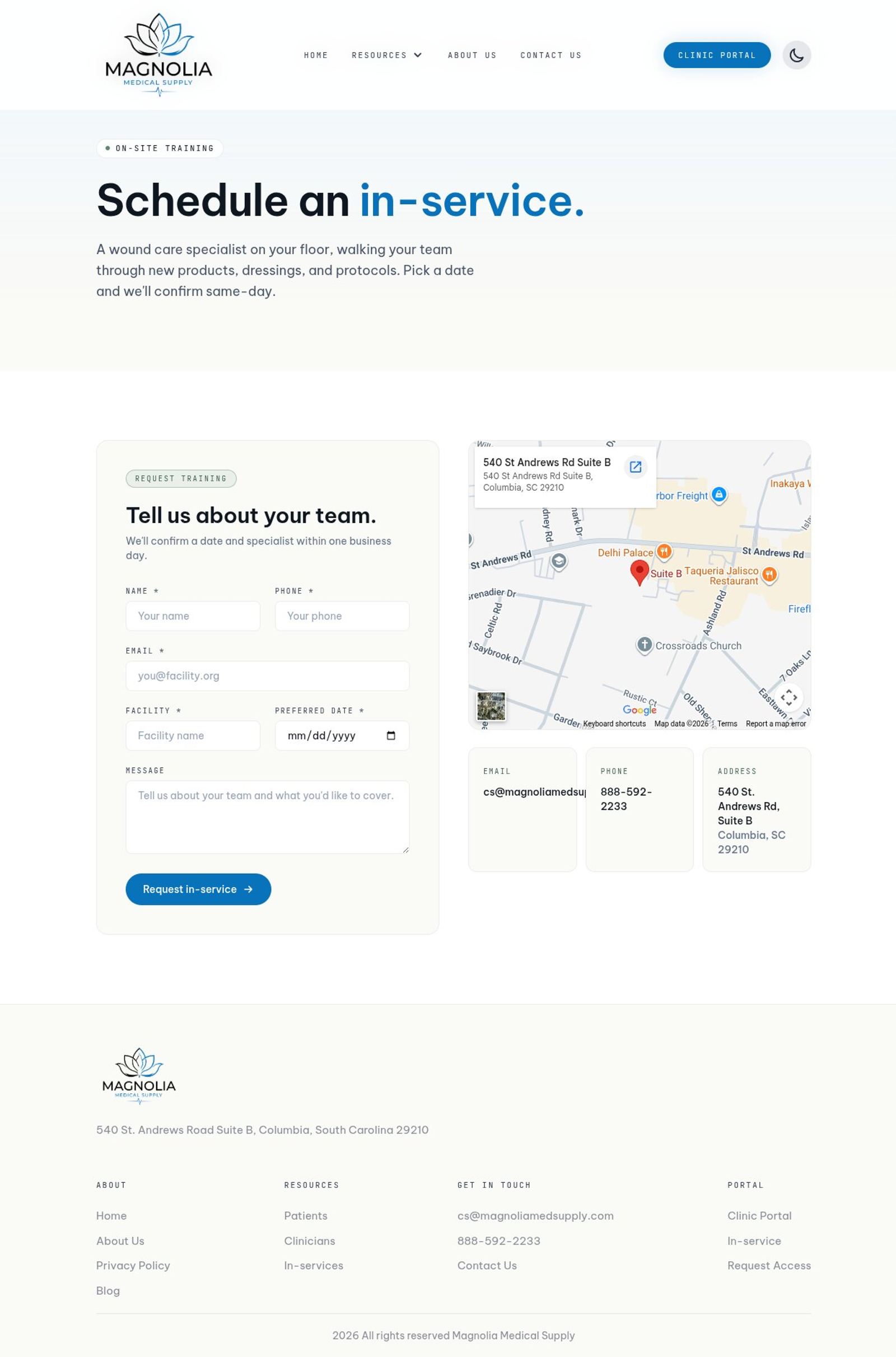 On-site in-service training request portal