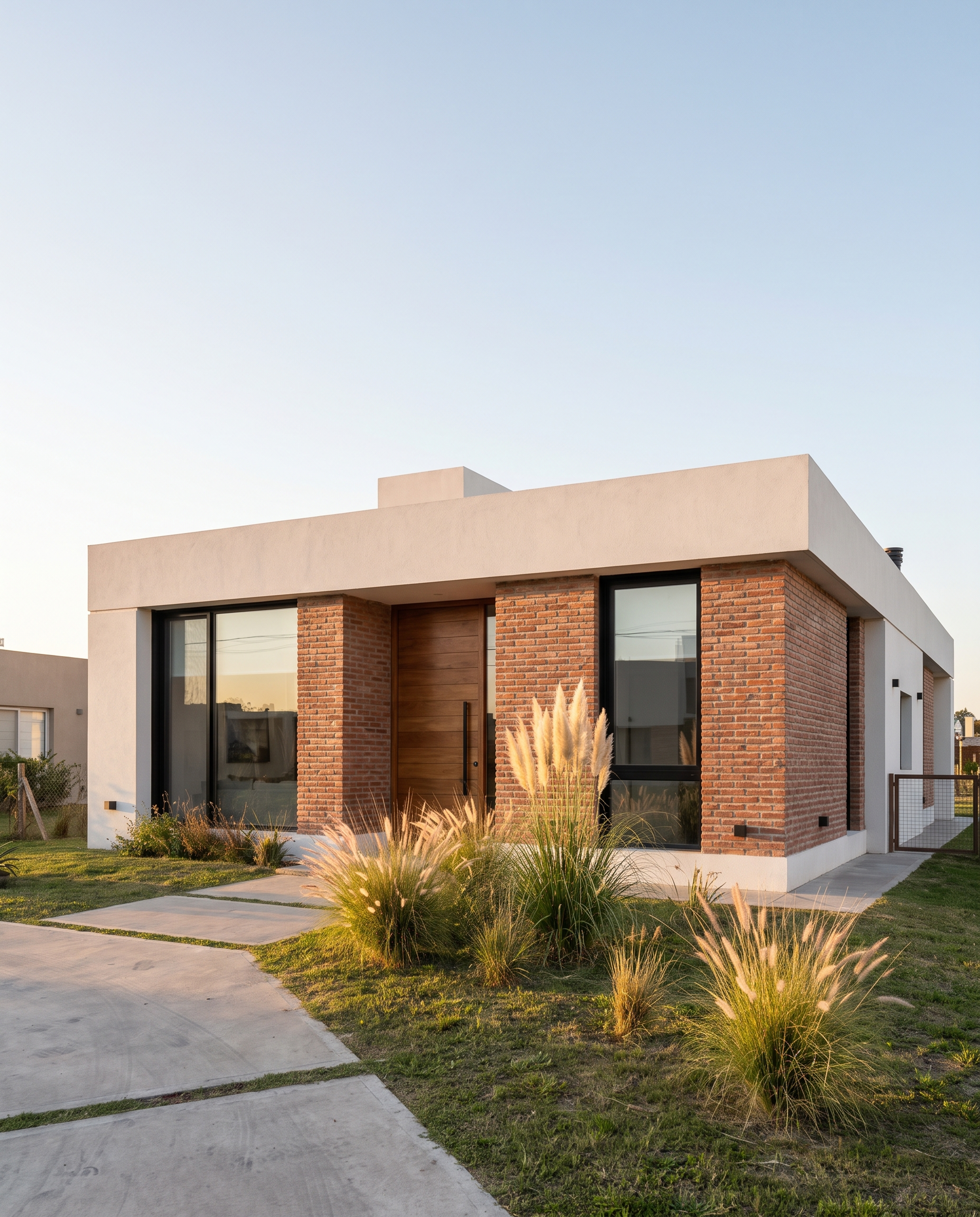 [EJEMPLO] Frente de la vivienda en ladrillo visto y revoque blanco