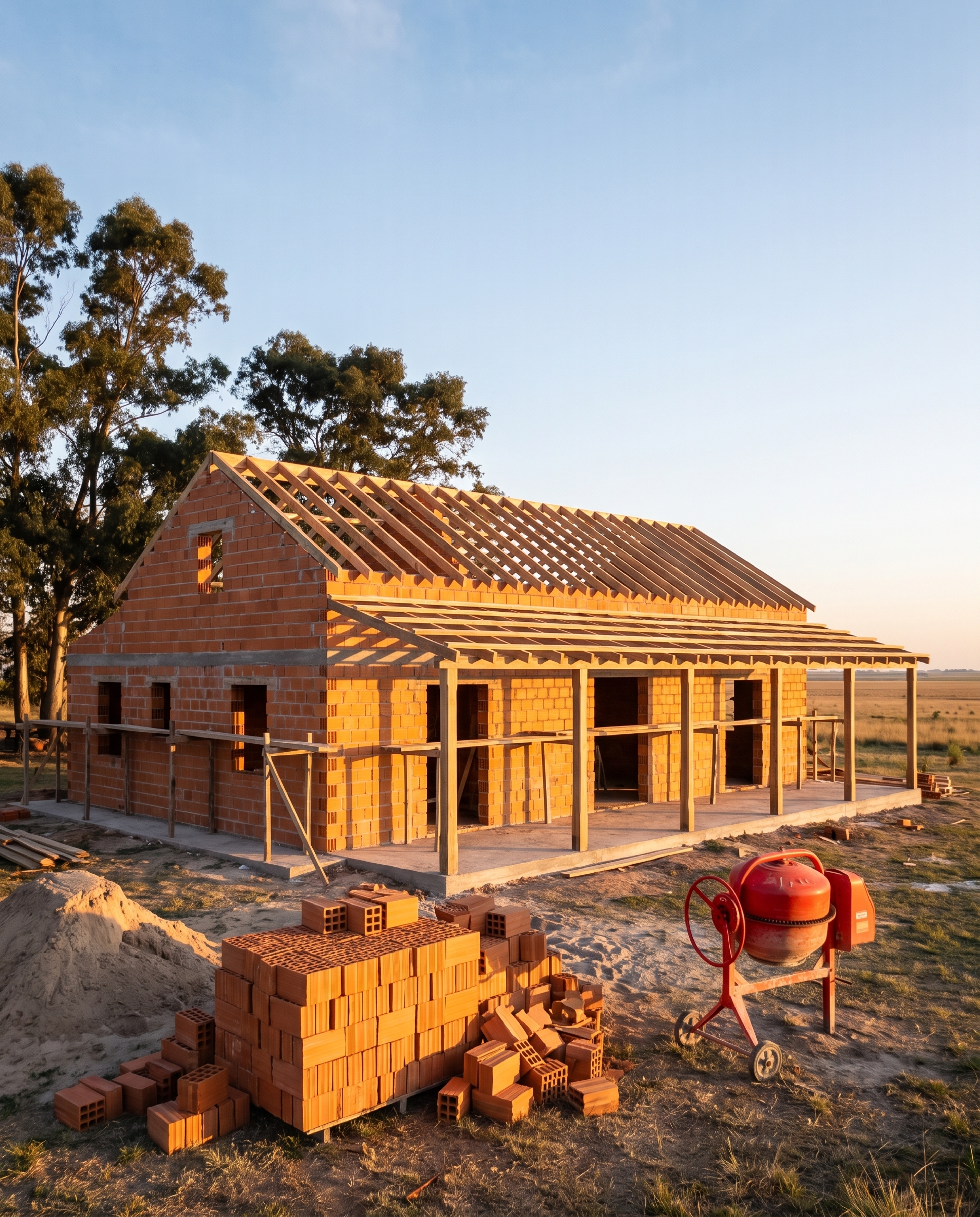 [EJEMPLO] Casa de campo en obra, con la estructura del techo