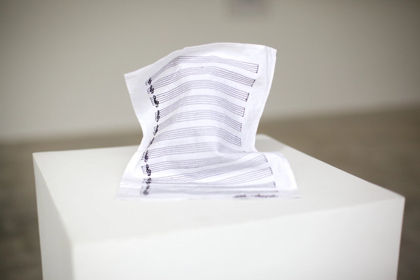 Musical Hanky, shown to scale on a gallery wall
