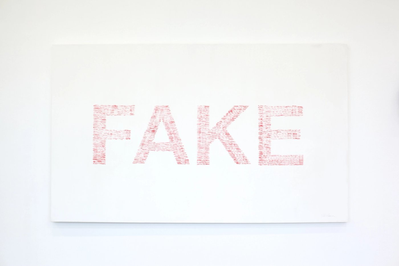 Original Fake, shown to scale on a gallery wall