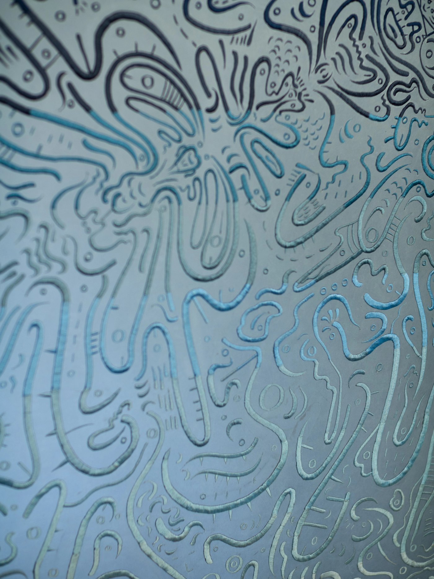 Multiverse Blue Fade Frequency I, shown to scale on a gallery wall