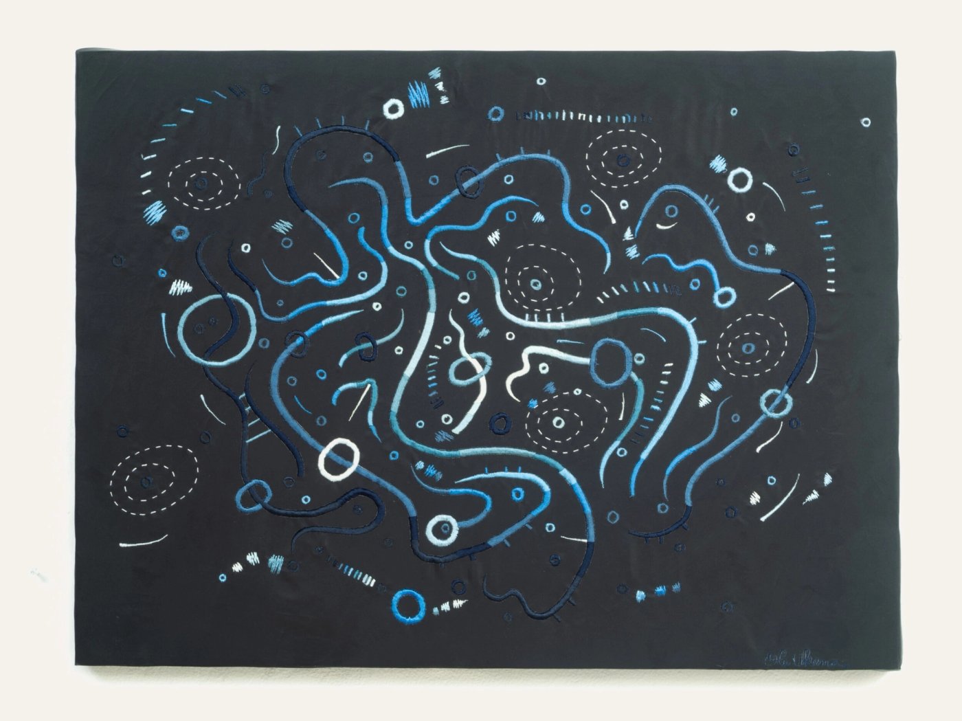 The Becoming Of A Particular Particle, shown to scale on a gallery wall