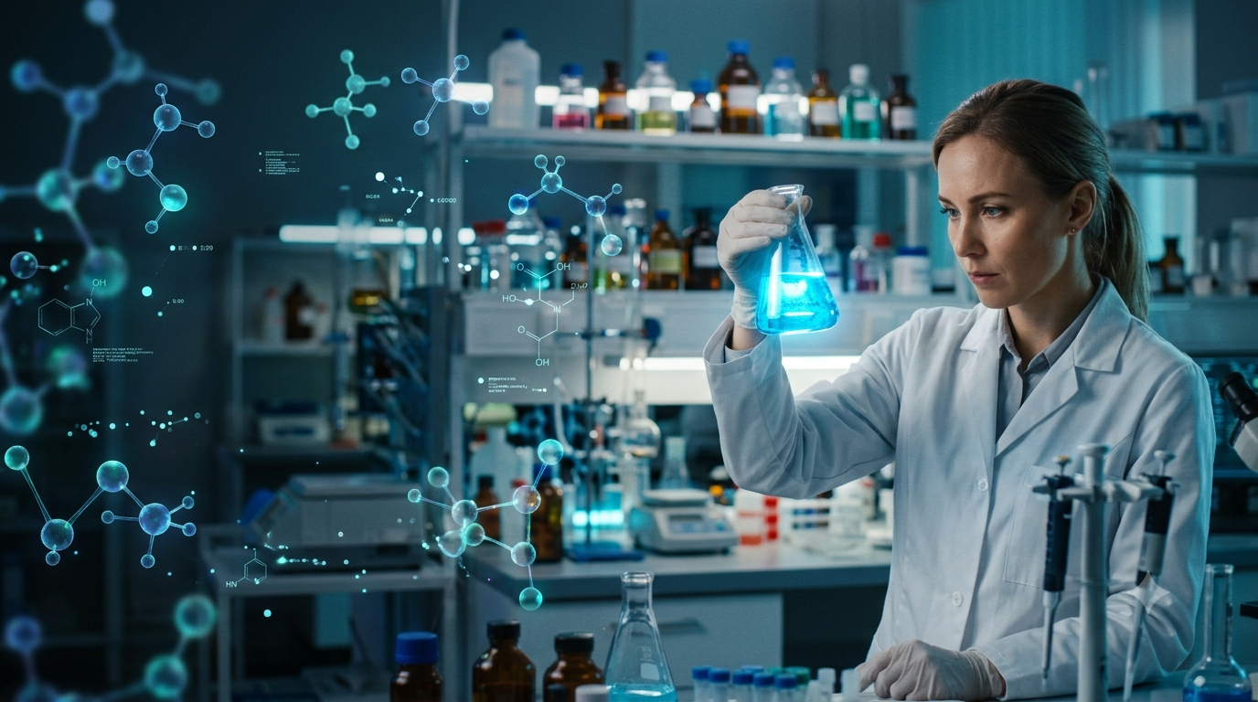 Student using a flask during an SRIS laboratory practical.