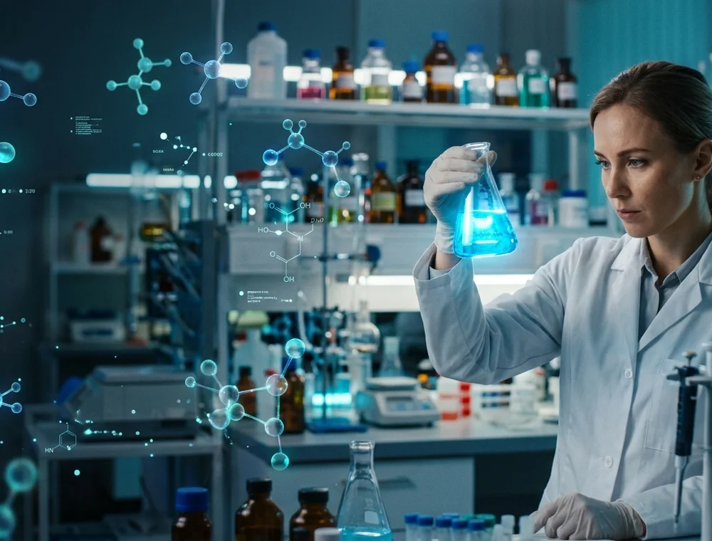Student using a flask during an SRIS laboratory practical.