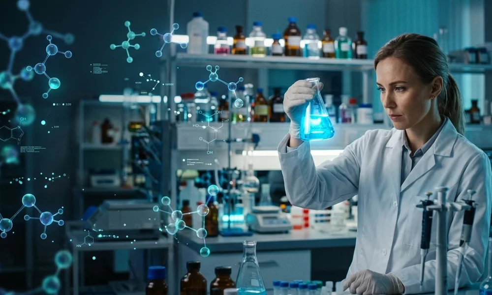 Student using a flask during an SRIS laboratory practical.