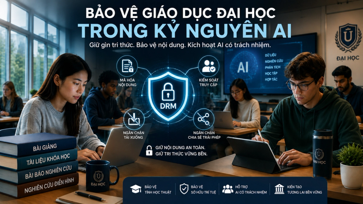 AI trong giáo dục đại học cùng với video bài giảng, tài liệu khóa học và tài sản trí tuệ của trường được bảo mật.