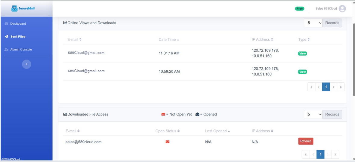 SecureMail dashboard