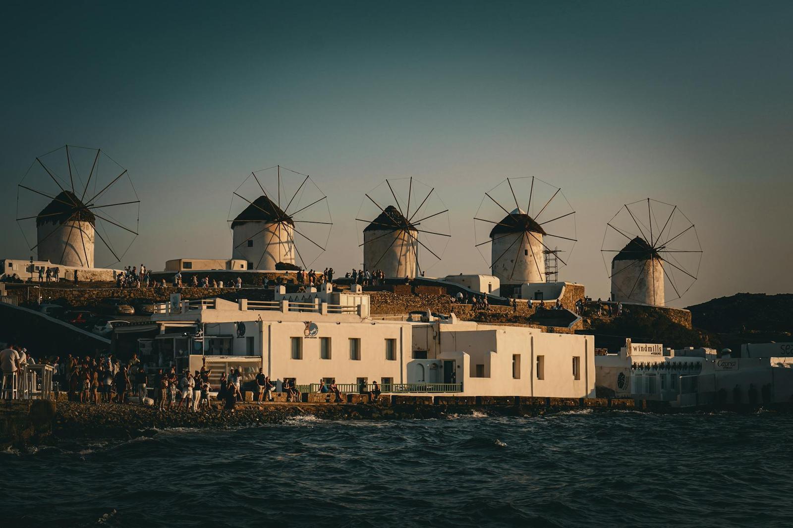 Mykonos architecture at night