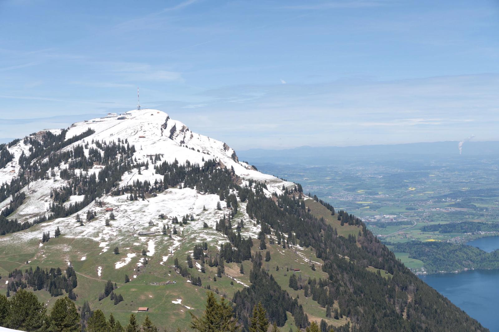 Breathtaking landscape of snow-capped Mount Rigi overlooking Lake Lucerne, Switzerland