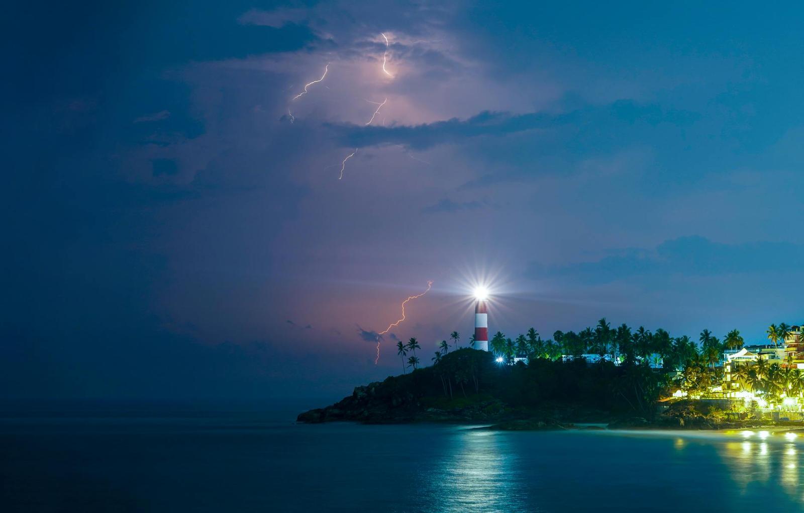 Kovalam architecture at night