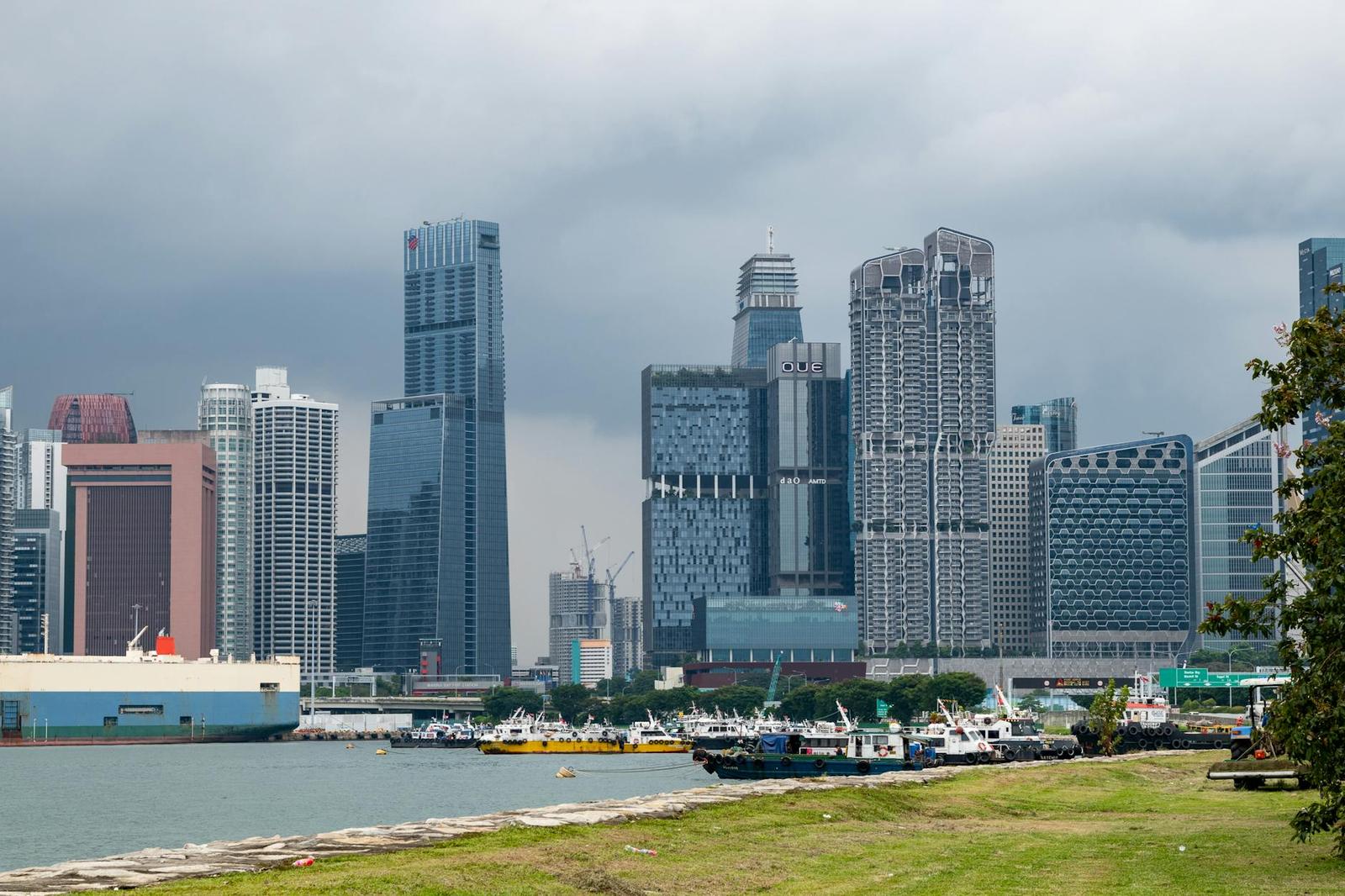 A vivid view of Singapore's iconic skyscrapers and waterfront landscape