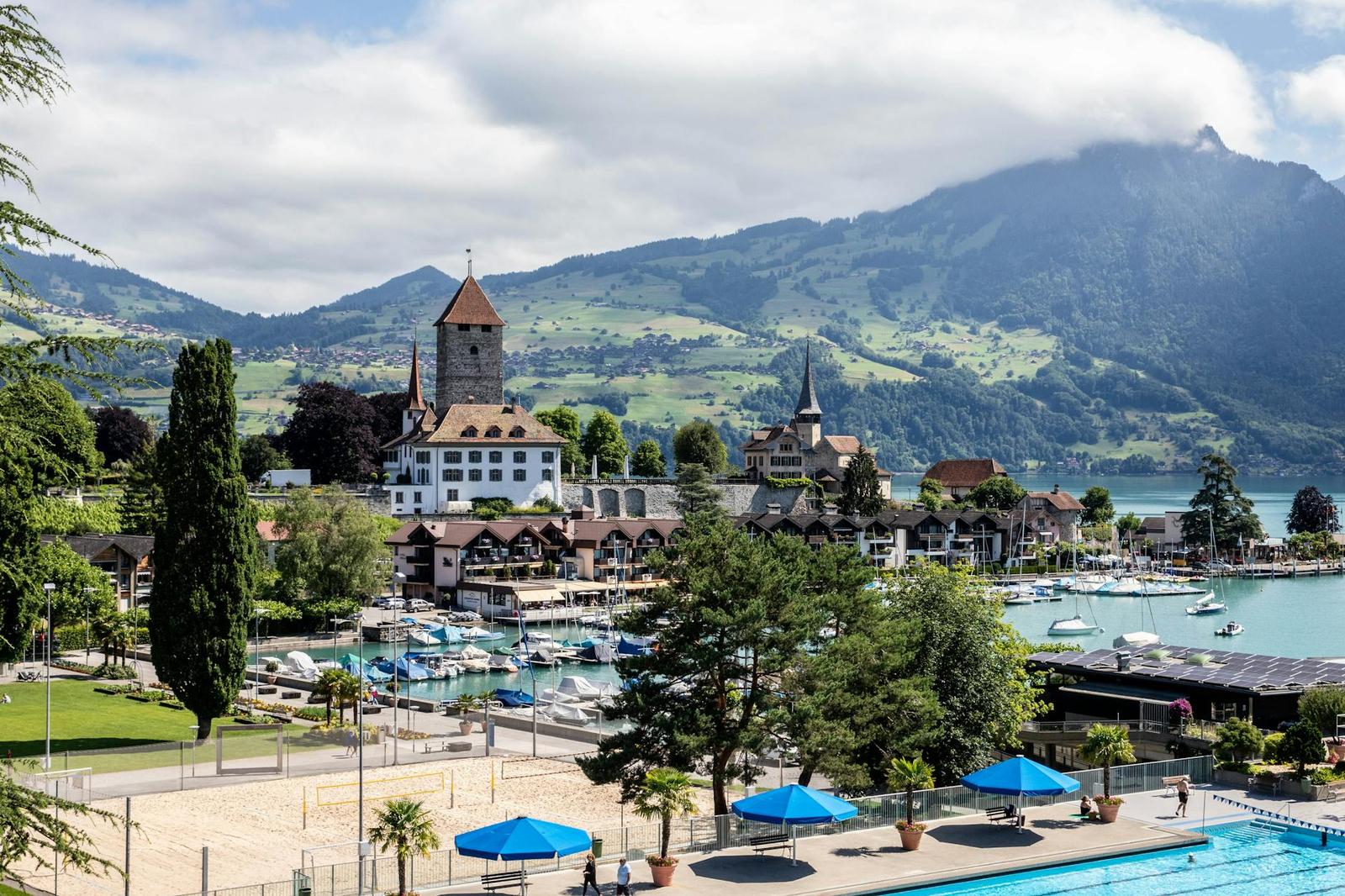 Stunning landscape of Brienz with picturesque lake, mountains, and charming town center
