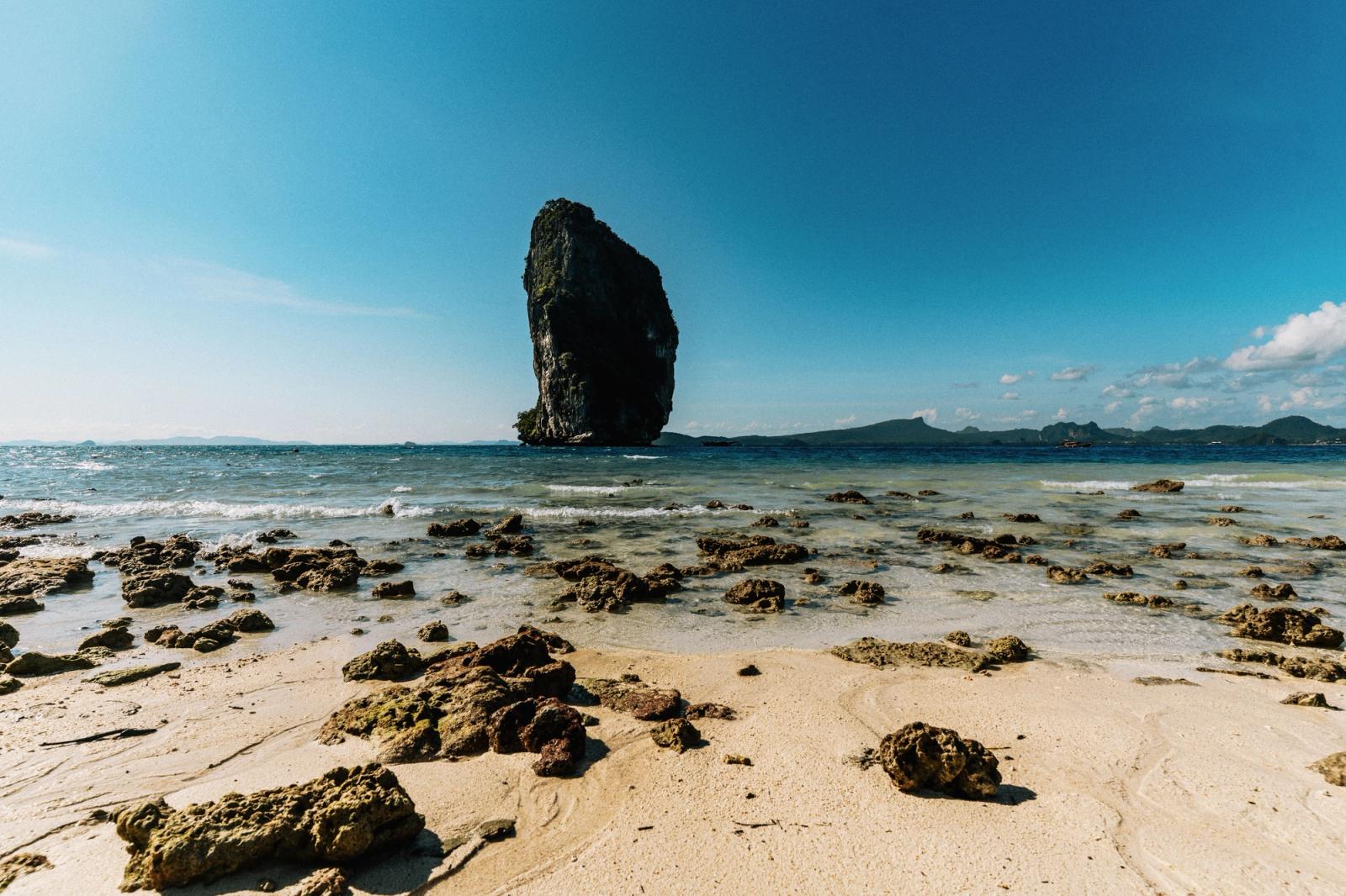 Stunning beach landscape with unique rock formations in Krabi, Thailand