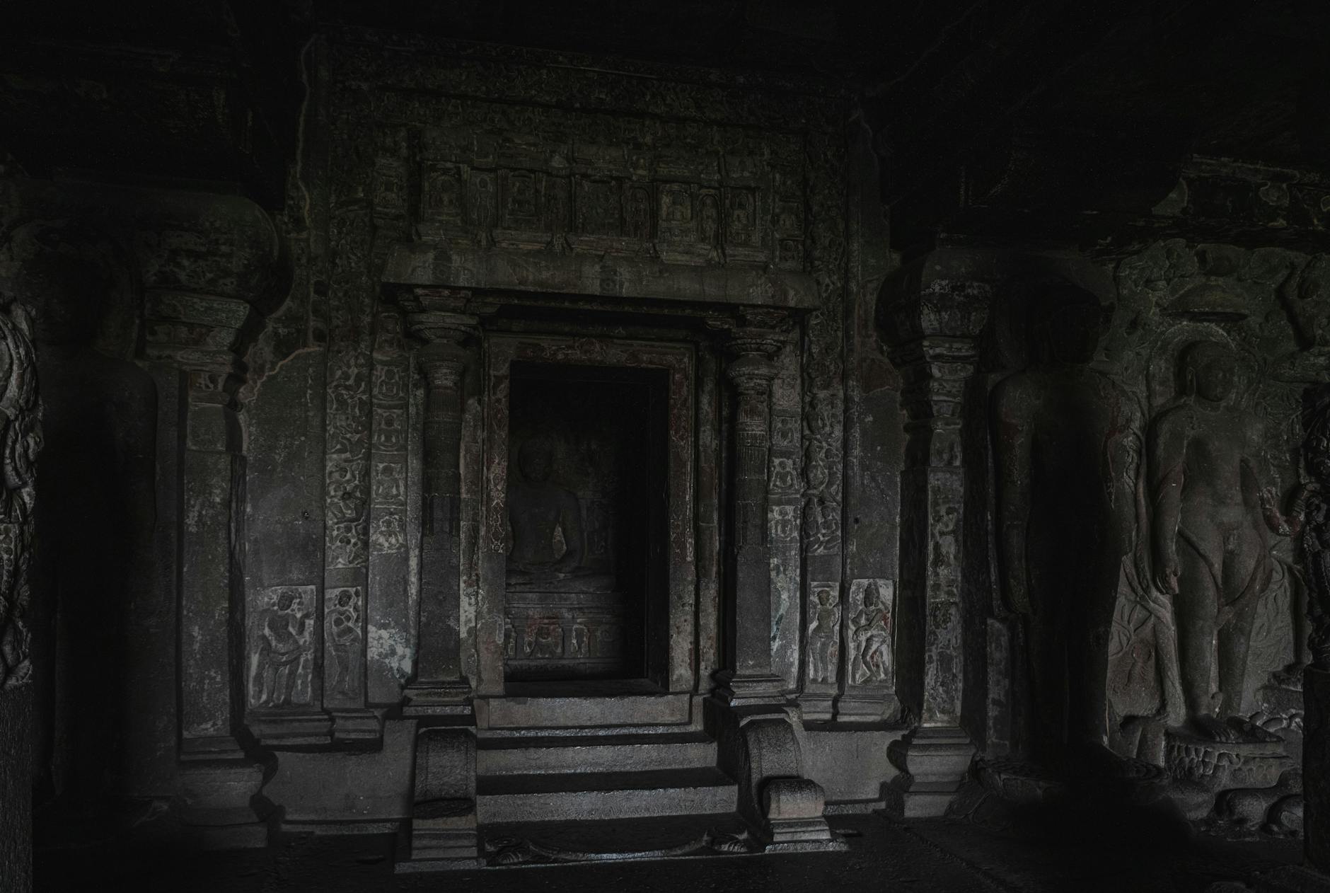 Cave Temple architecture at night