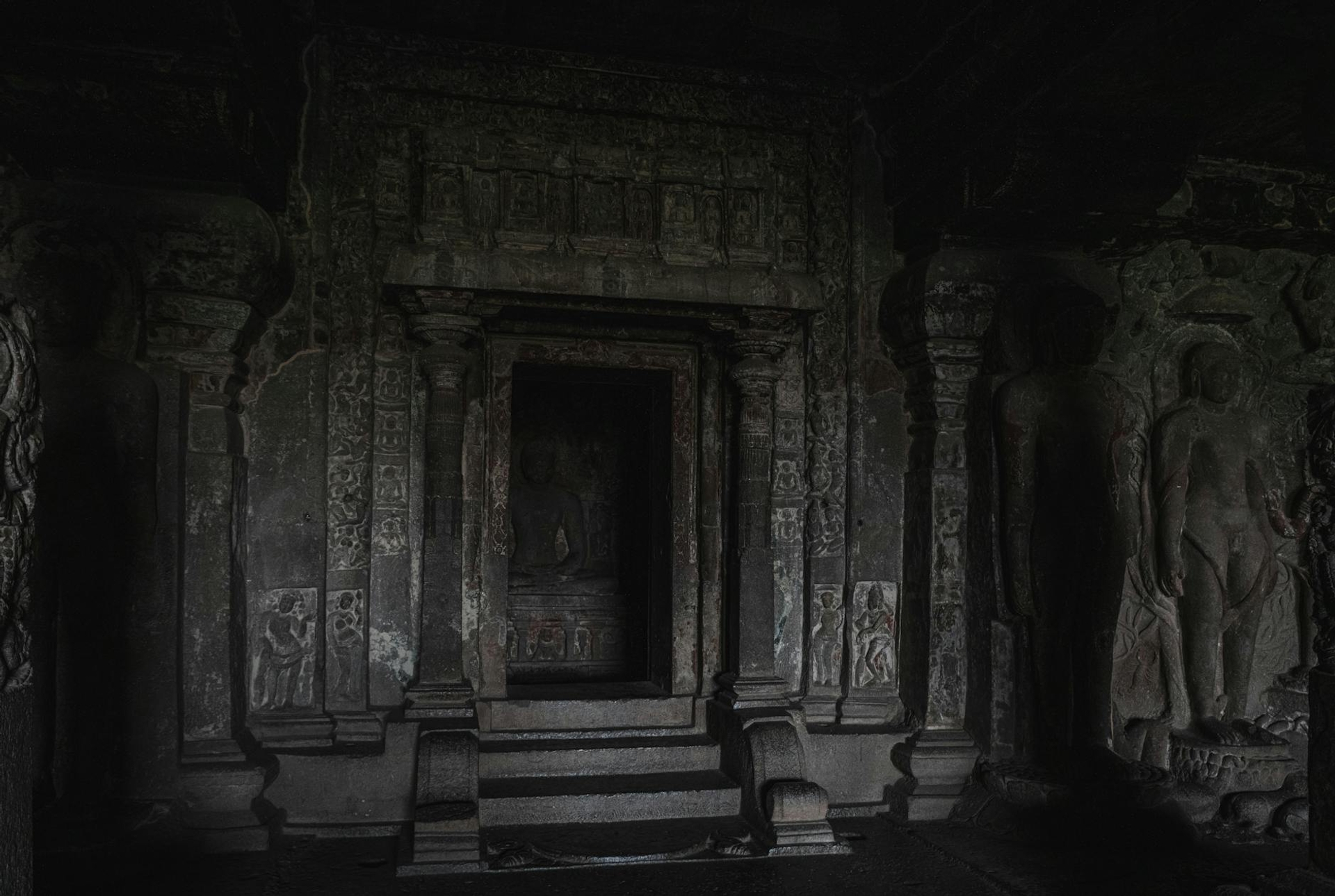 Cave Temple architecture at night