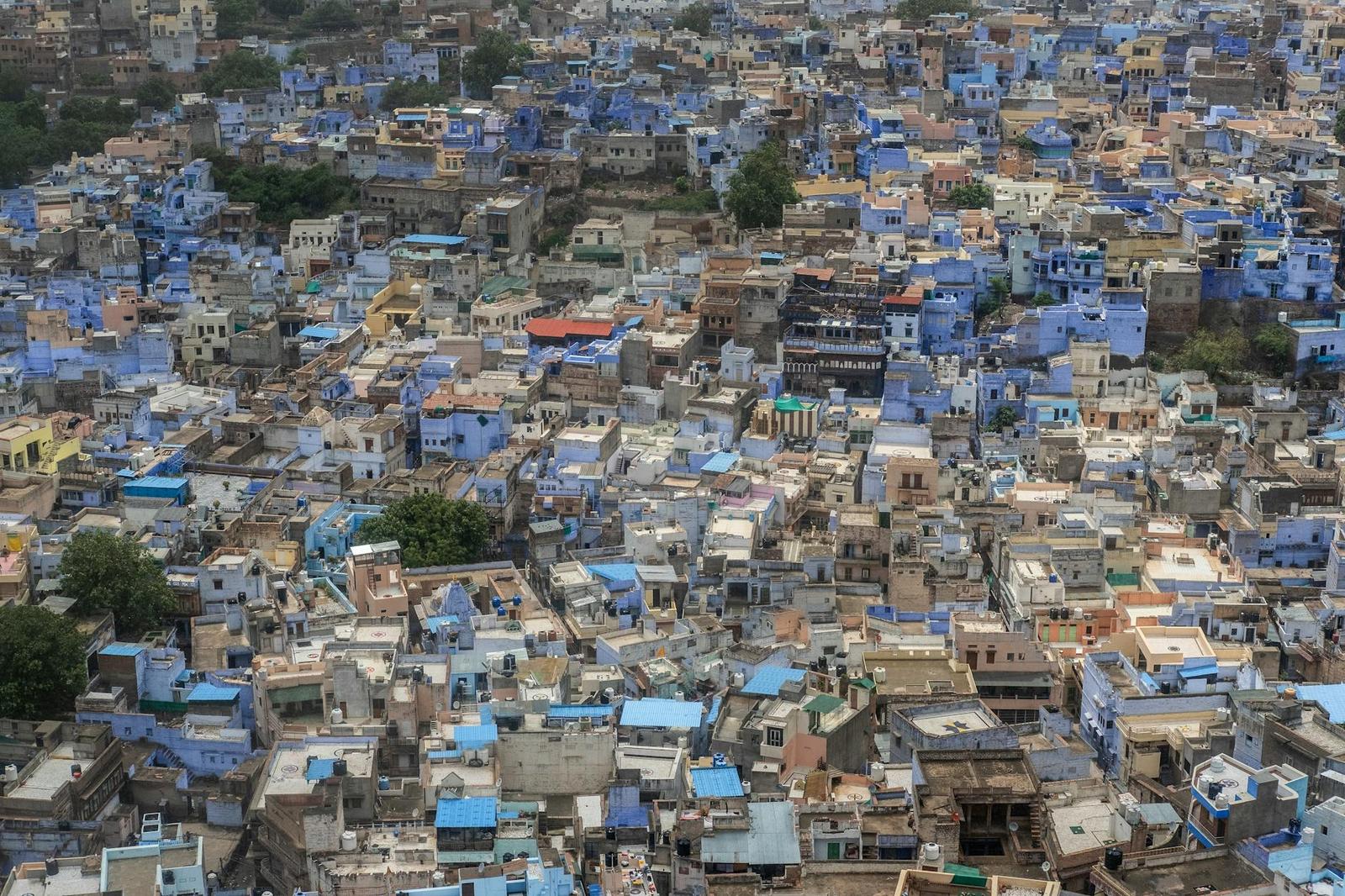 Explore Jodhpur's stunning Blue City with this aerial view of its vibrant architecture