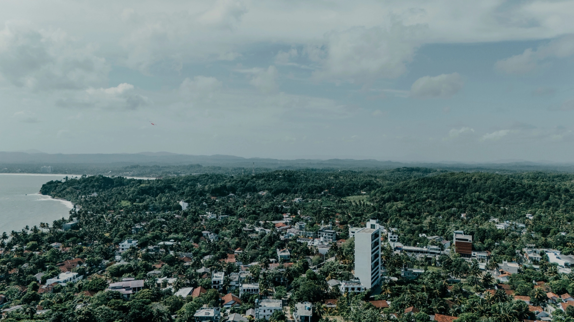 Breathtaking aerial view capturing the lush landscapes and coastal charm of a city in Sri Lanka