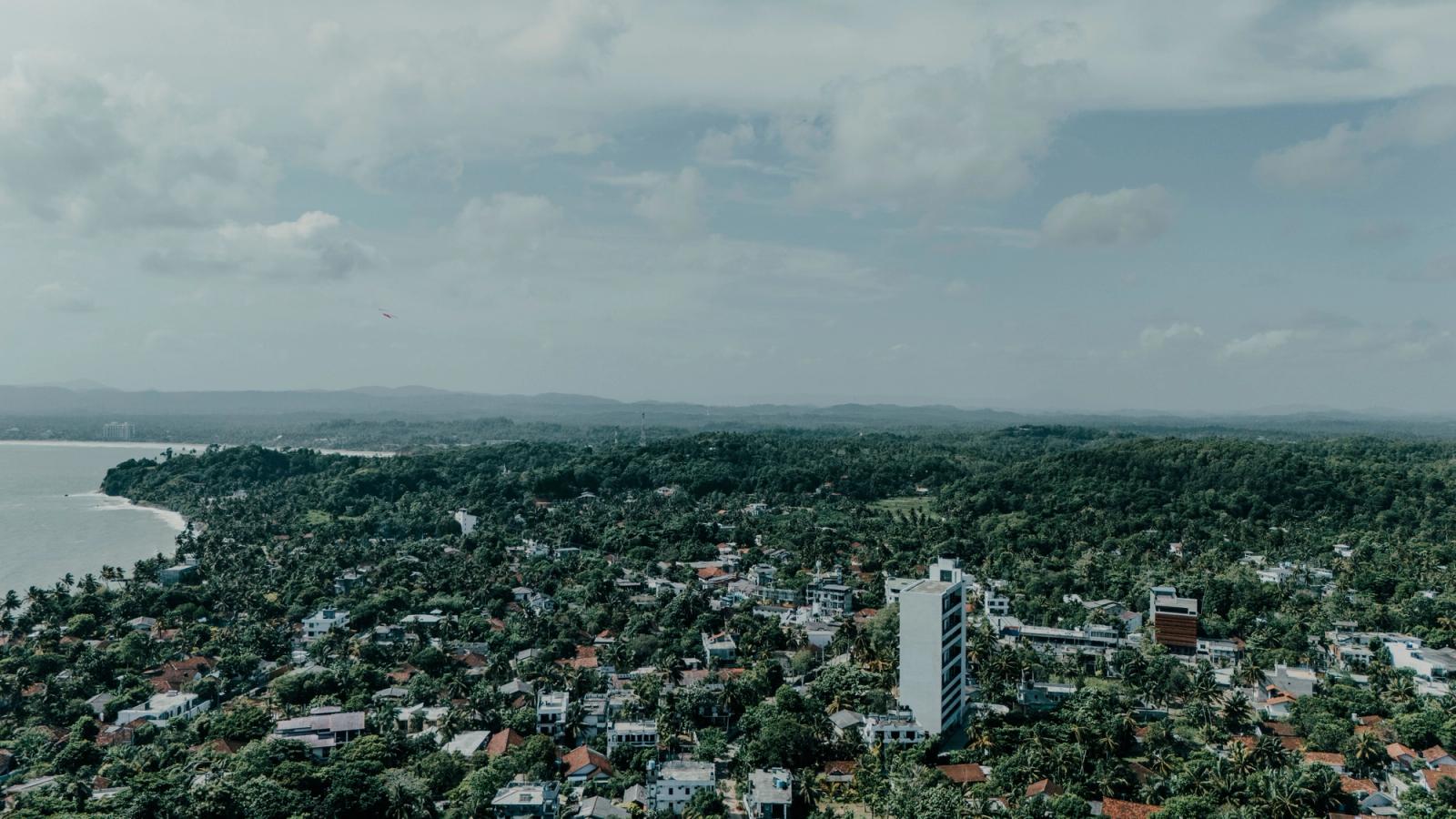 Breathtaking aerial view capturing the lush landscapes and coastal charm of a city in Sri Lanka
