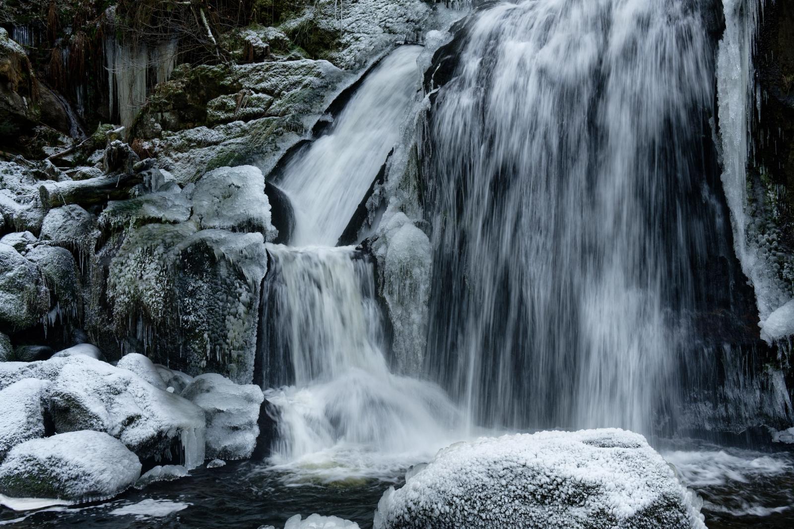 A stunning view of a frozen waterfall in Triberg, Black Forest, Germany