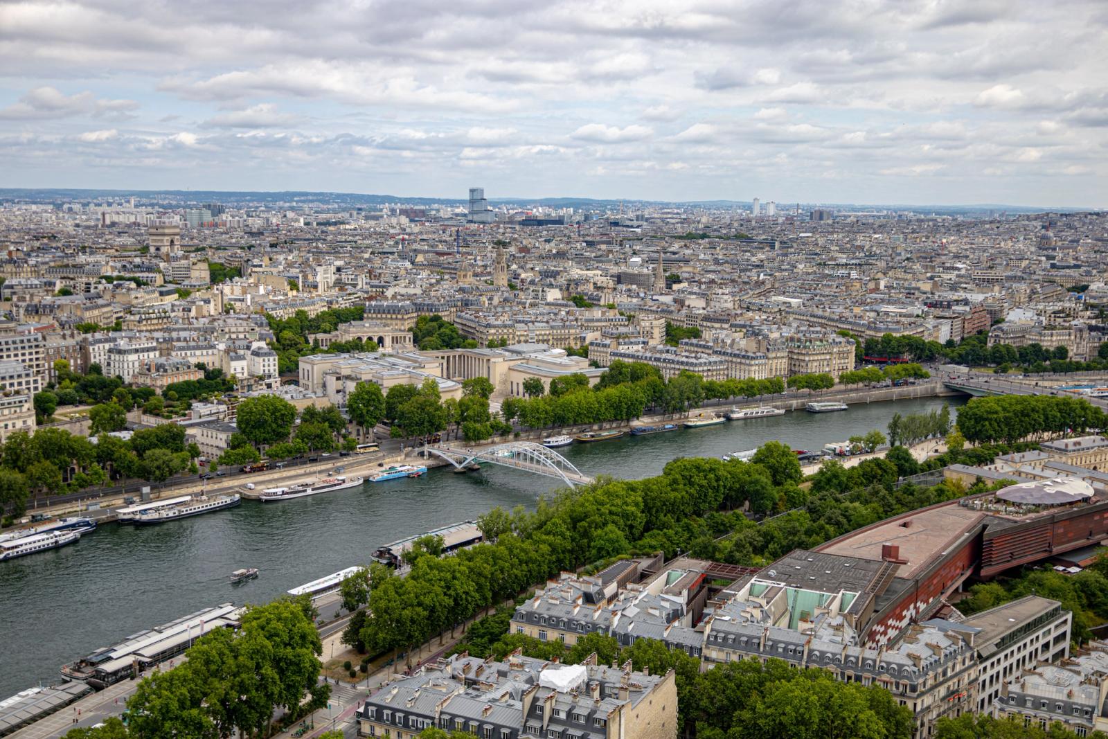 Aerial view of Paris cityscape with the Seine River and beautiful architecture