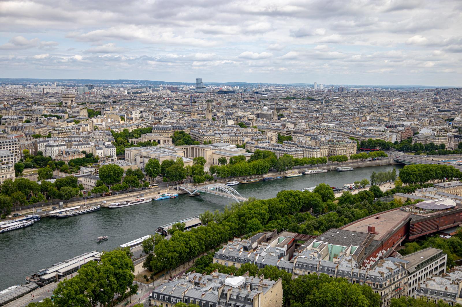 Aerial view of Paris cityscape with the Seine River and beautiful architecture