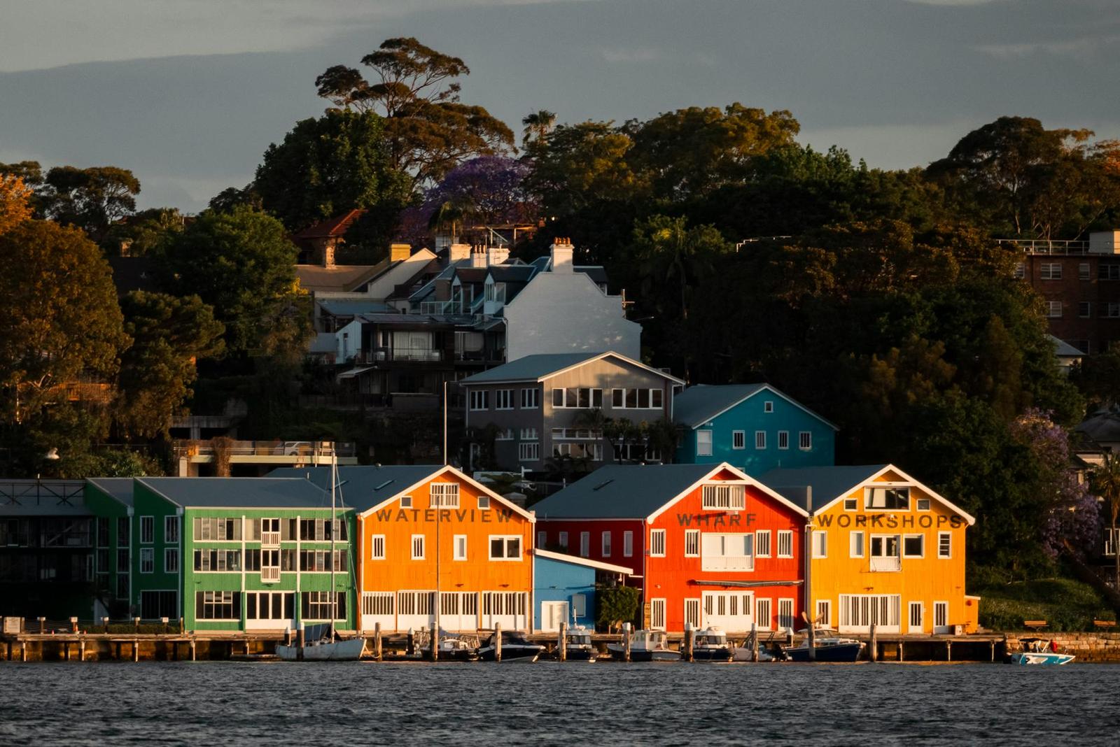 Vibrant waterfront buildings in Balmain, Sydney, Australia