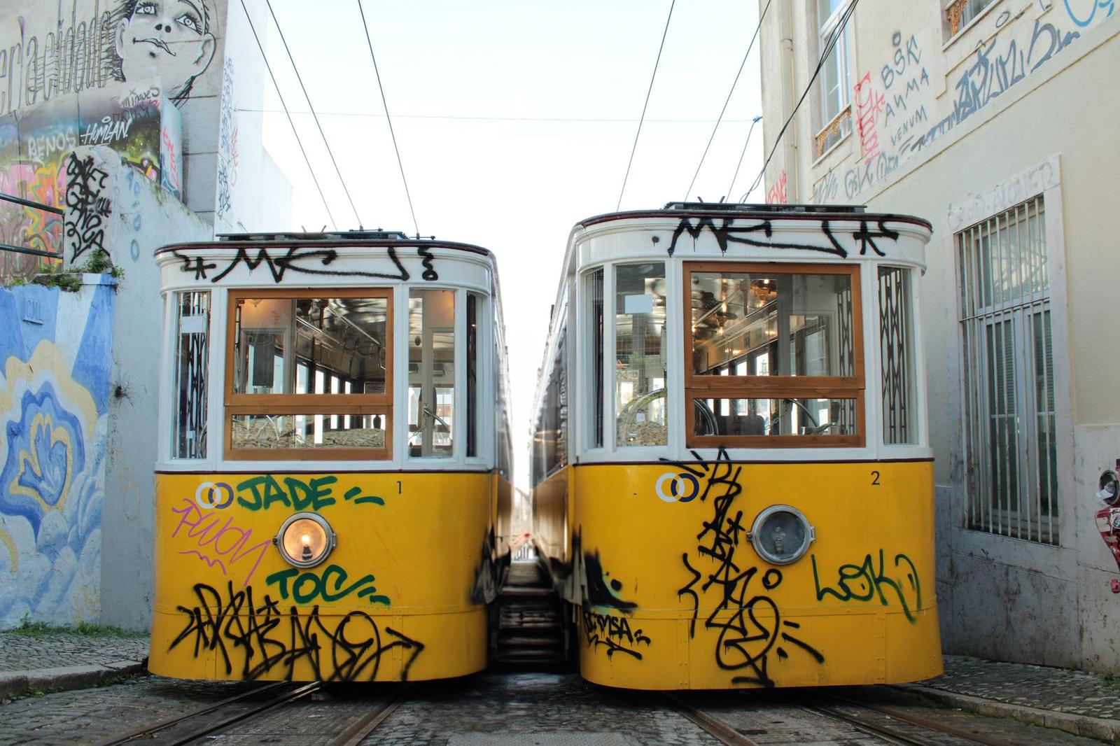 Trams grinding — Lisbon, Spain