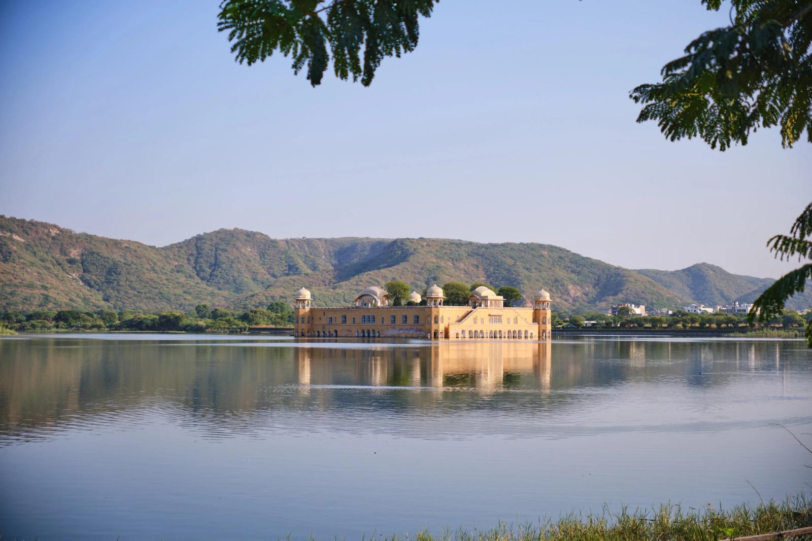 Scenic view of Jal Mahal palace reflecting in Man Sagar Lake, Jaipur, India