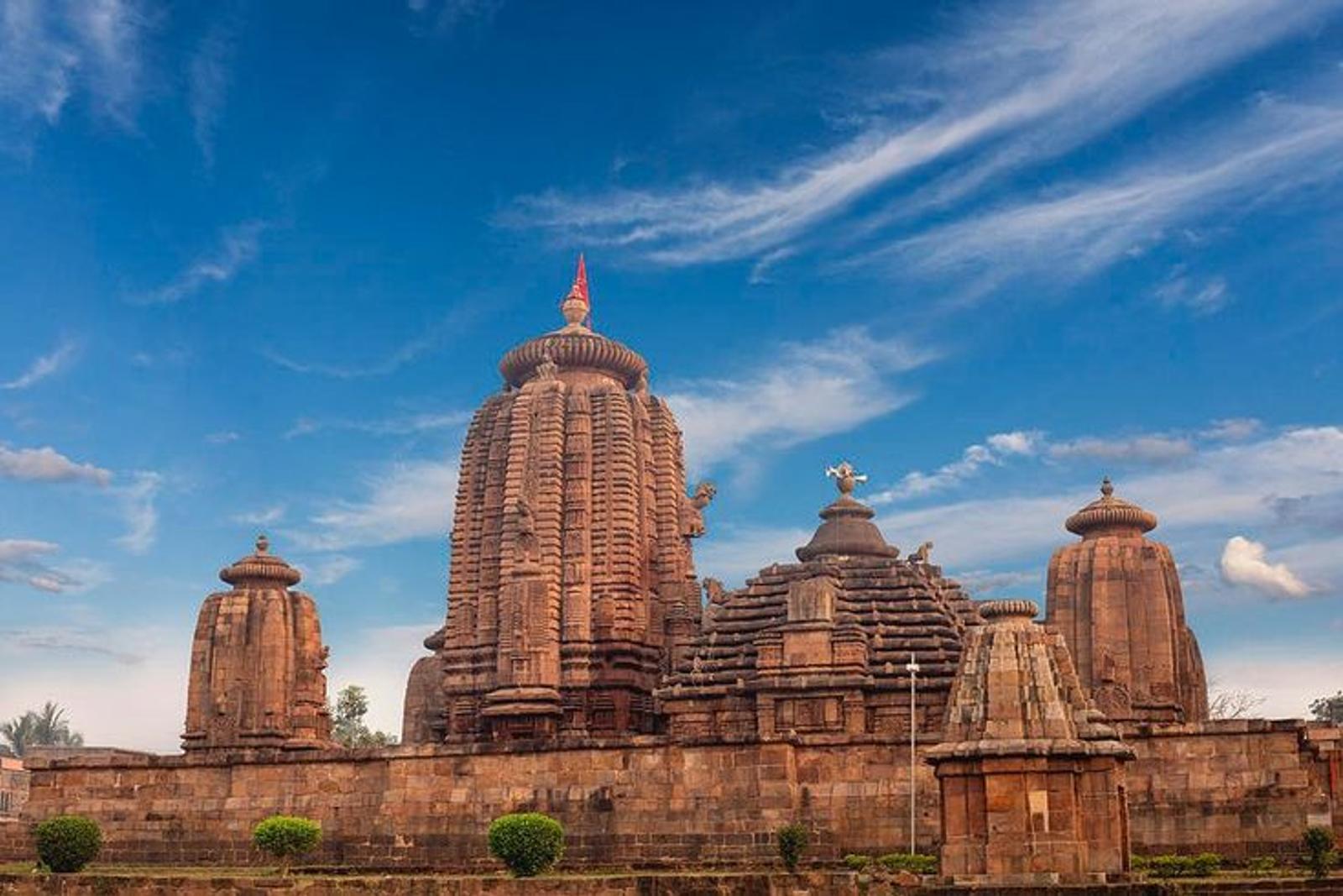 Carved stone spire of a Kalinga-style temple in Bhubaneswar