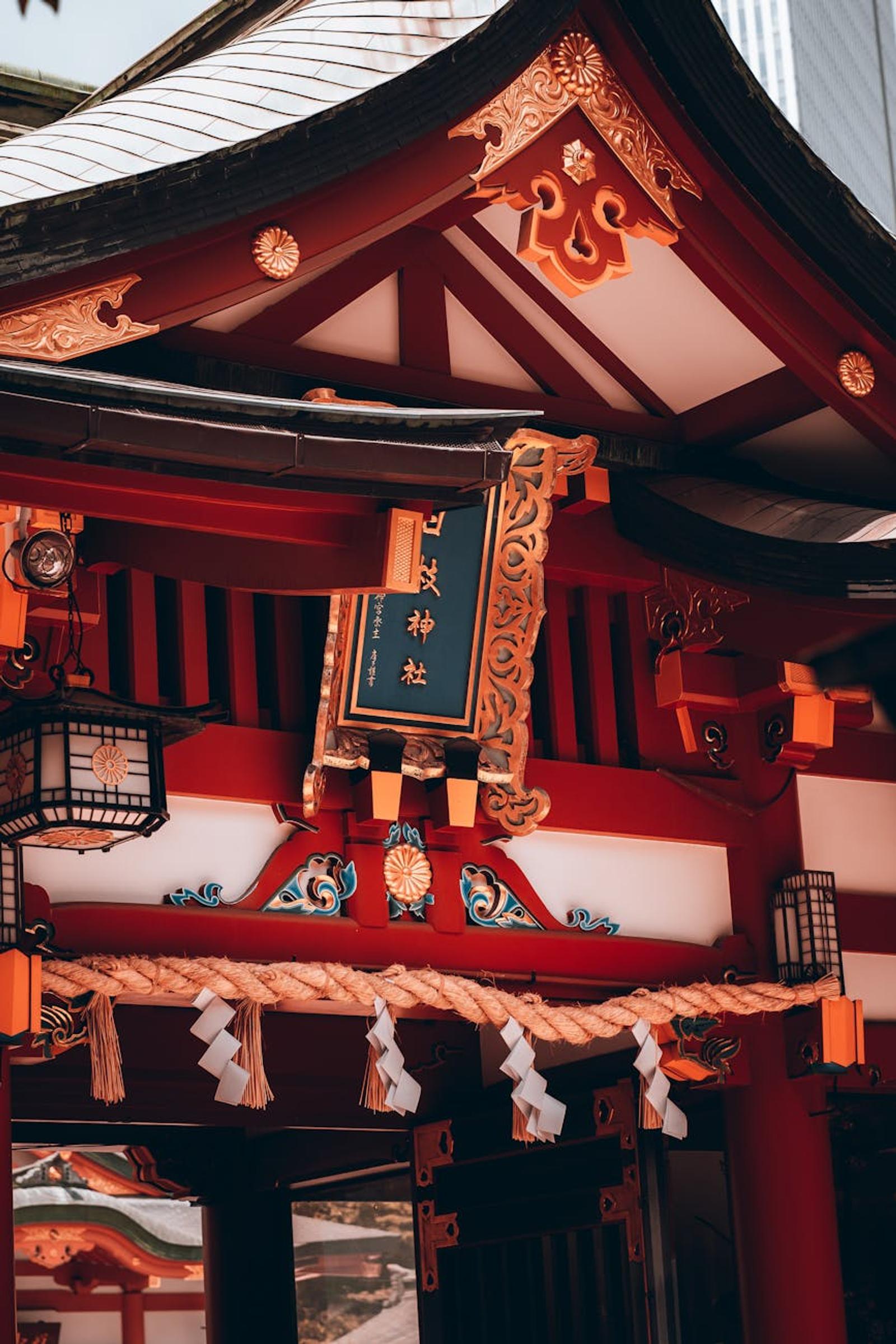 A vibrant shot of Hie Shrine's iconic architecture in Tokyo, Japan