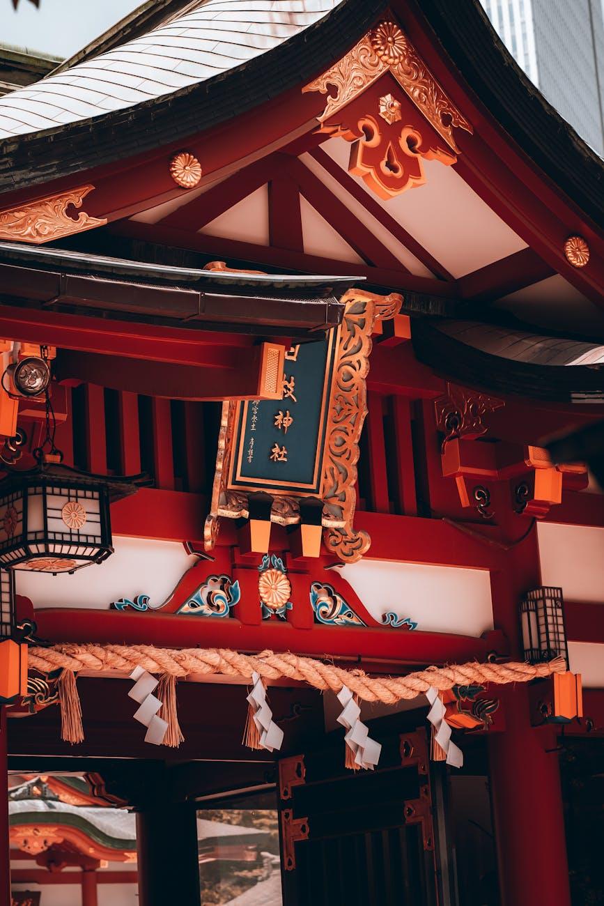 A vibrant shot of Hie Shrine's iconic architecture in Tokyo, Japan