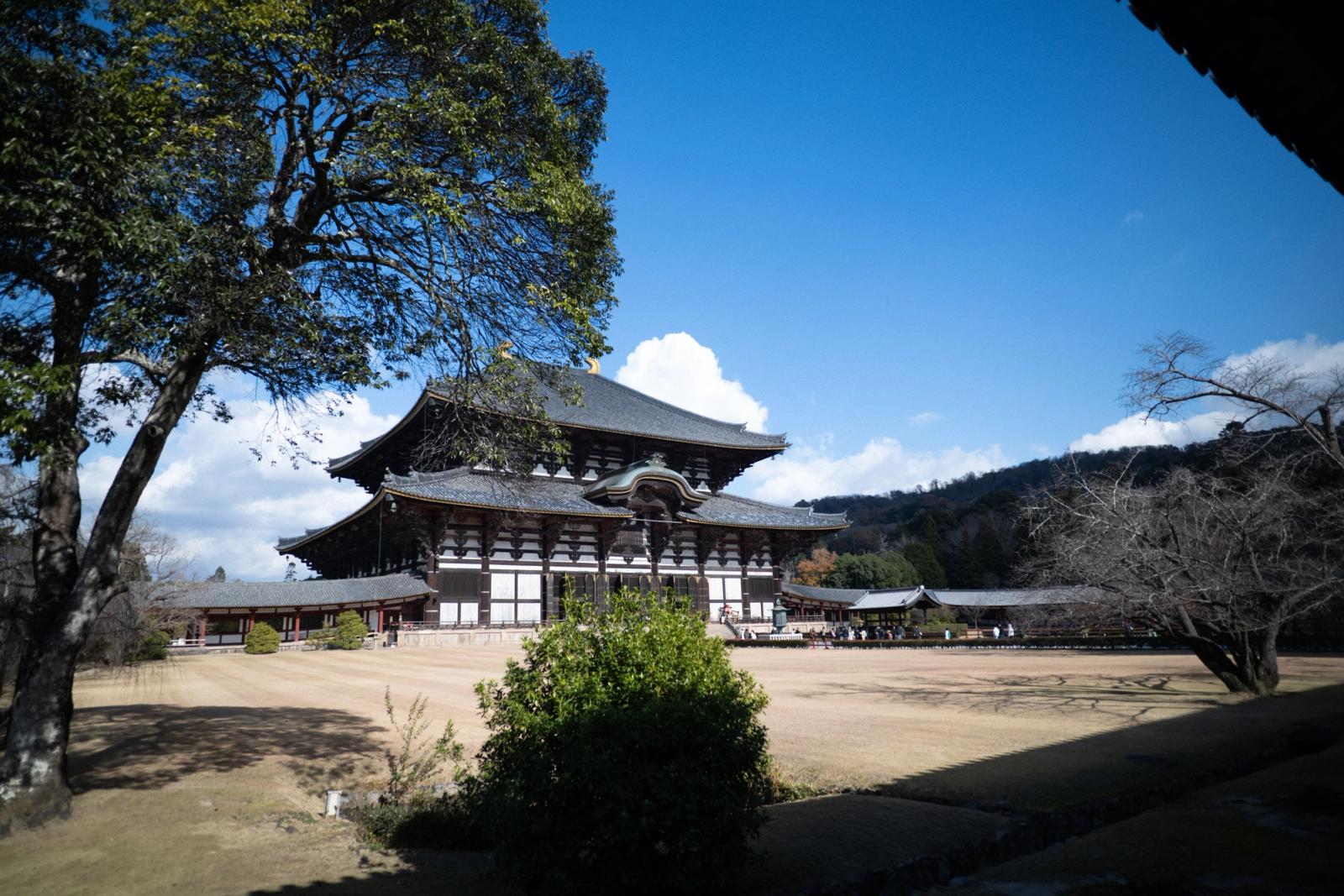 View of Todaiji Temple in Nara, Japan, showcasing its traditional architecture on a sunny day