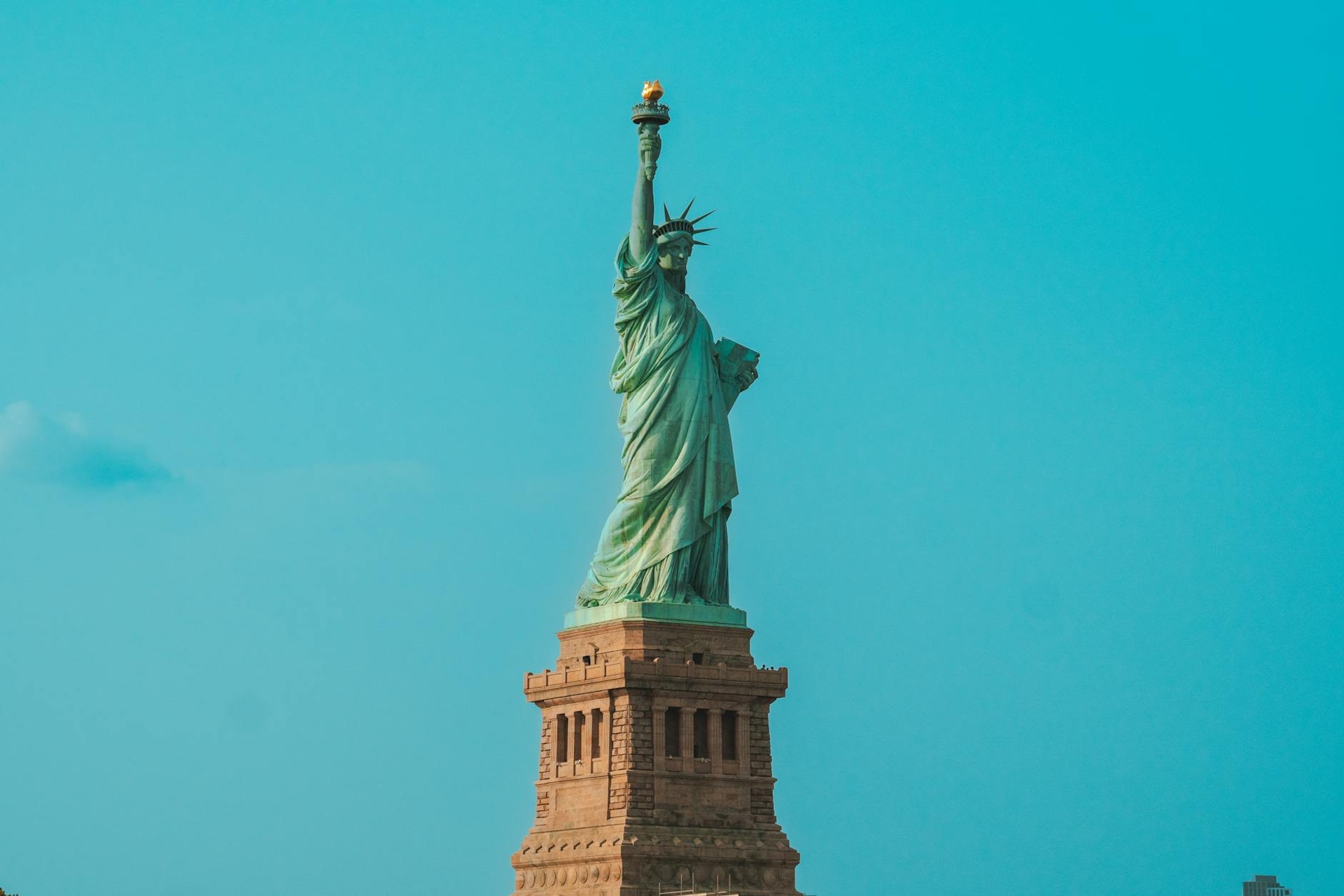 The iconic Statue of Liberty stands tall in New York City, a symbol of freedom and hope