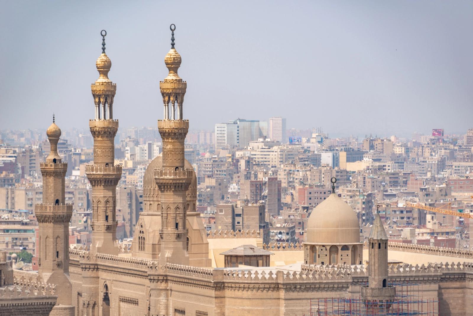 Scenic aerial shot of intricate Islamic architecture with cityscape in Cairo, Egypt