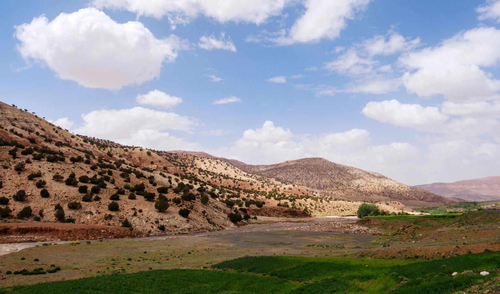 Beautiful landscape of the Atlas Mountains with clear skies in Morocco