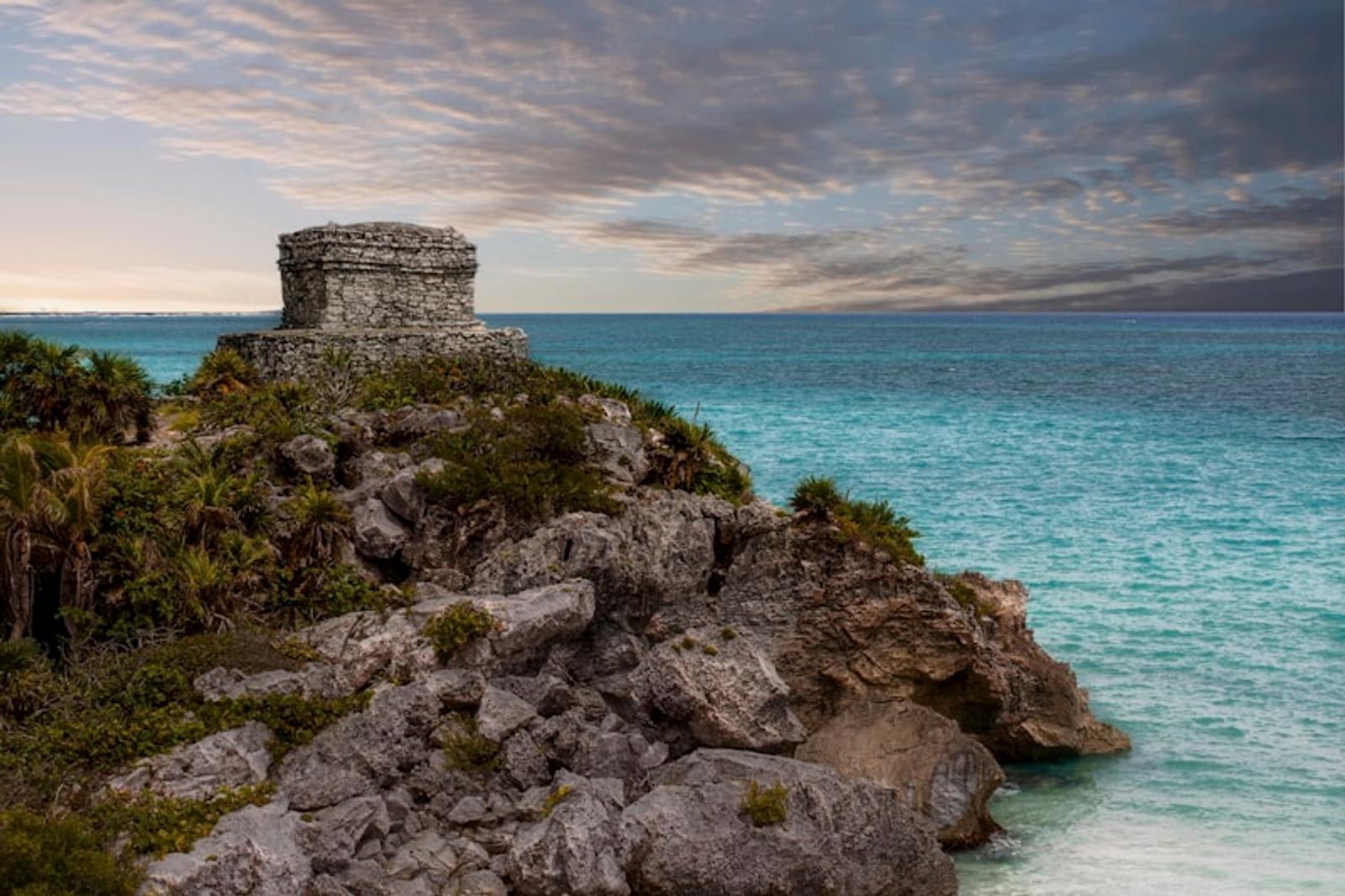 Tulum ruins above the sea