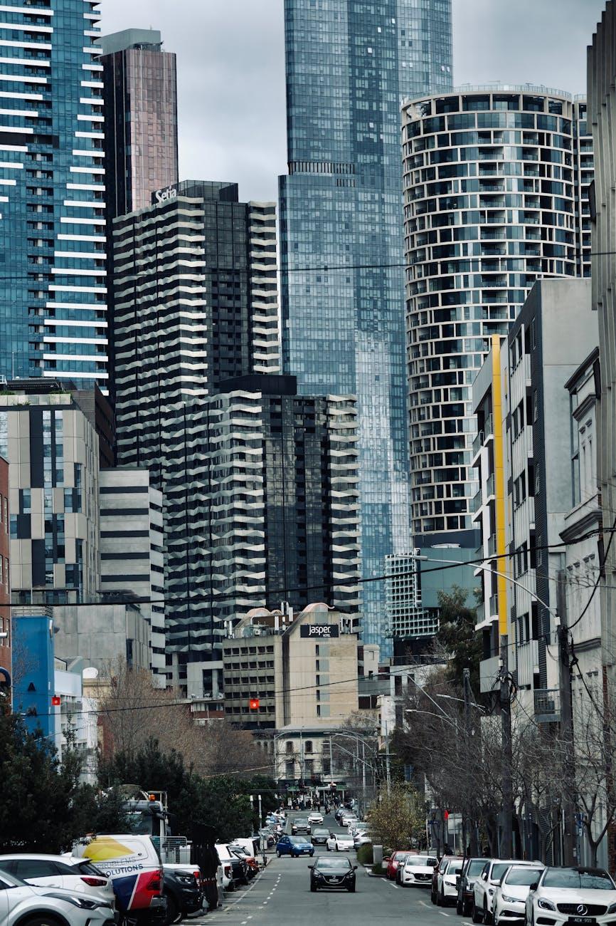 Explore Melbourne's dynamic urban architecture with towering skyscrapers in focus