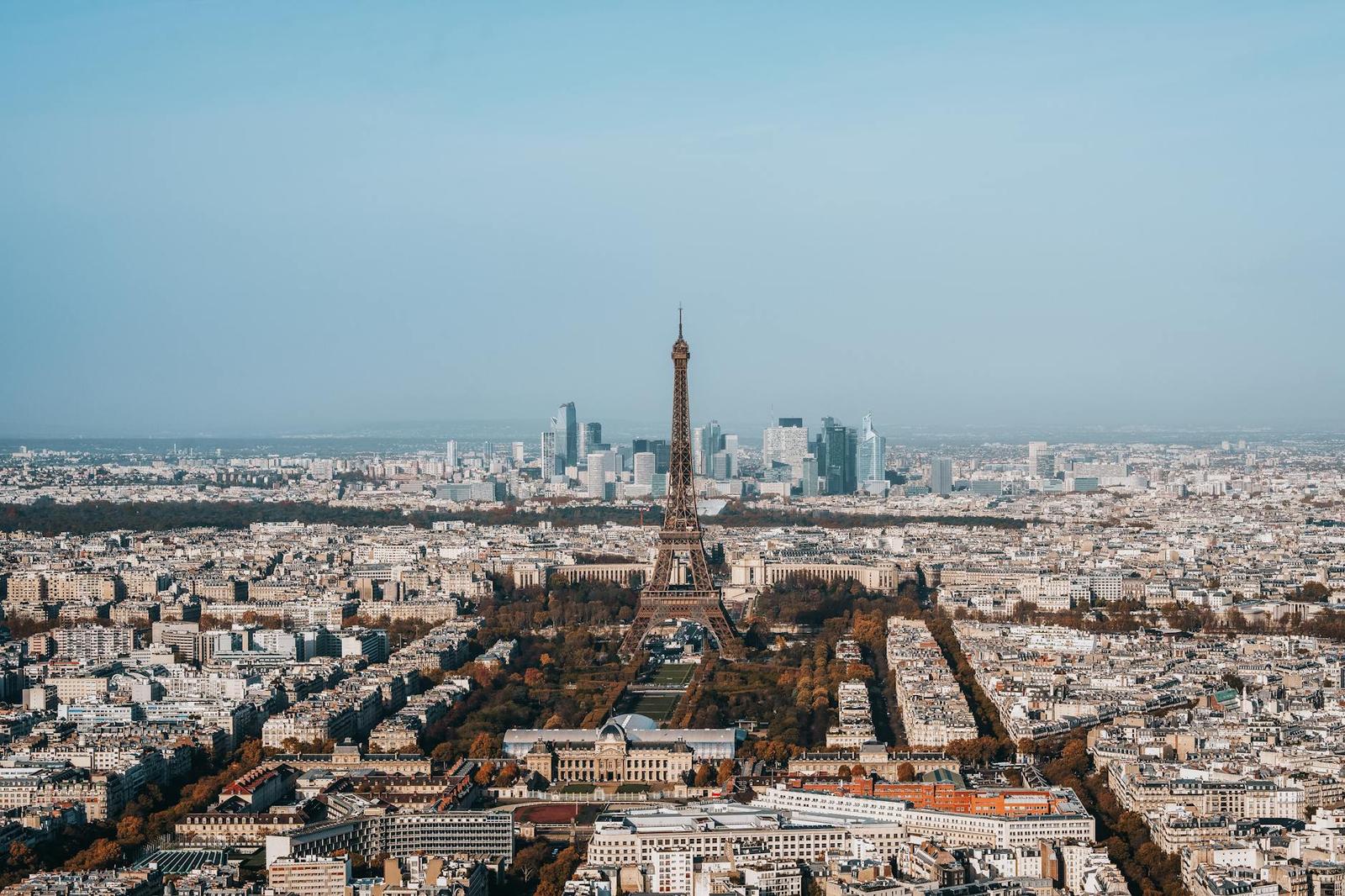Breathtaking aerial view of Paris with Eiffel Tower