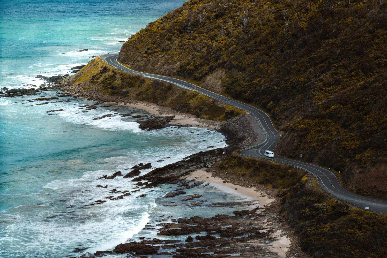 Aerial view of the picturesque Great Ocean Road in Lorne, Victoria, Australia
