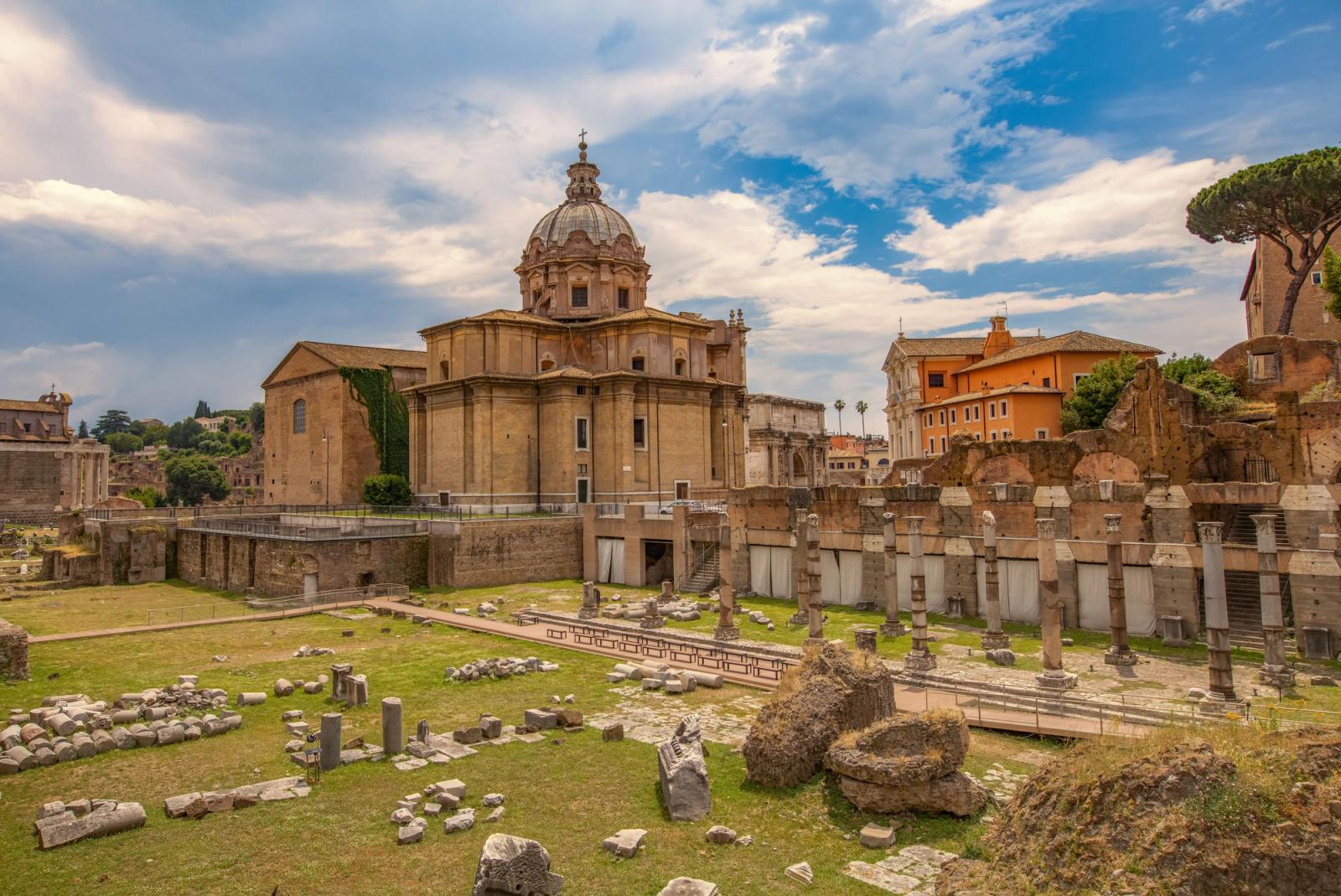 View of ancient ruins and architecture at the Roman Forum, Rome