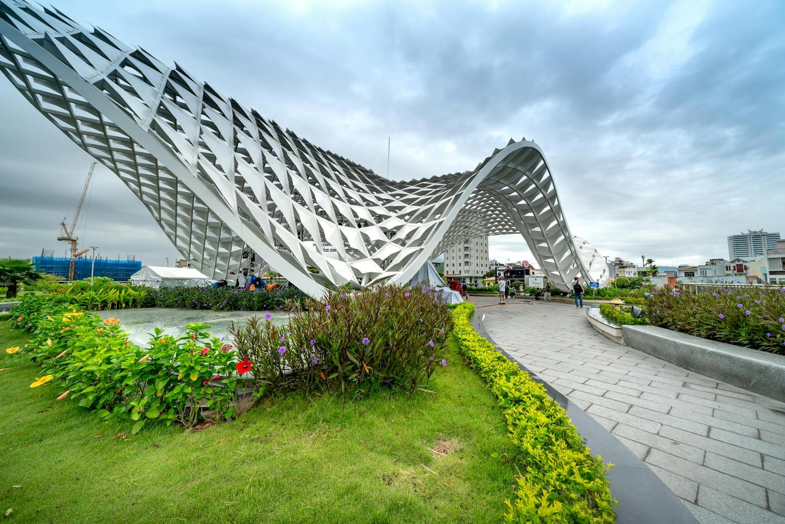 An iconic architectural structure in a vibrant park setting in Da Nang, Vietnam