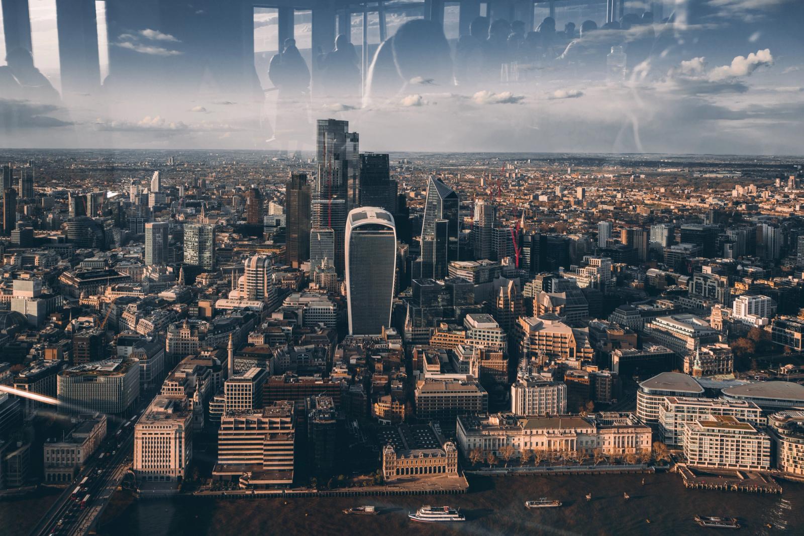 Stunning aerial cityscape of London's urban landscape featuring the Walkie Talkie building