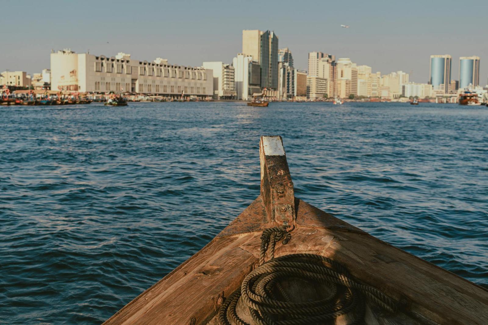 Dhow cruise on Dubai Marina with city lights in the background